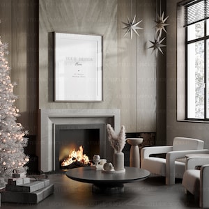 Mock Up Frame In Home Interior Christmas Holiday Edition | High quality Wall Mock ups | Interior Living Room Christmas Tree Frames
