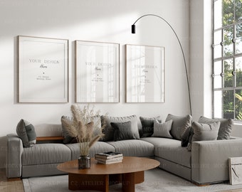 3 Wall Frame Mockup: Modern Interior, Styled Mockup (Digital Download)