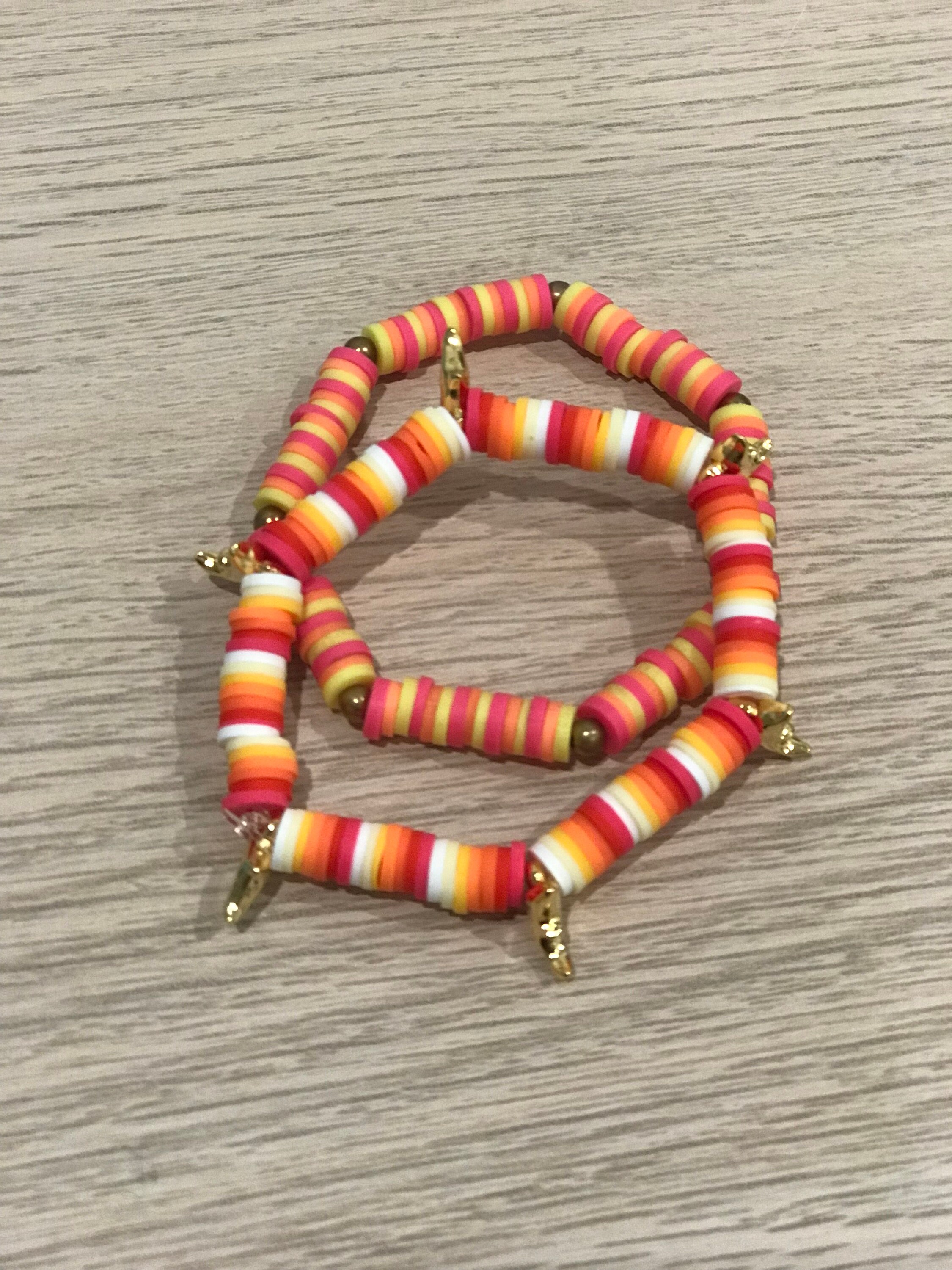 Custom Heishi Beaded Bracelet With Red, Pink, Orange, Yellow and White Clay  Beads -  Finland