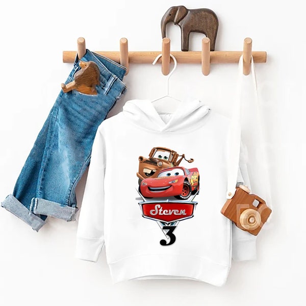 Babyhug Full Sleeves Hooded Sweatshirt Lightning McQueen Print - White Melange