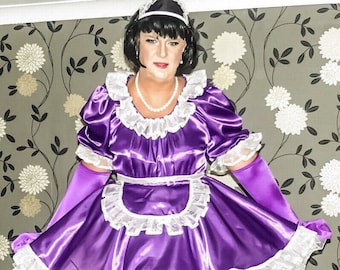 Purple Satin French Maids Uniform with optional knickers and petticoats