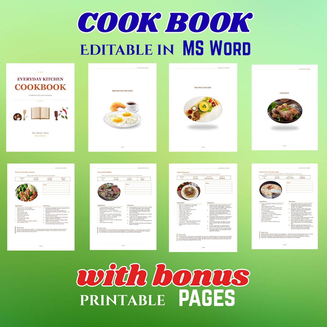 Editable Cookbook Template for Microsoft Word | 100+ Page Recipe Book ...