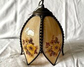 Slag Glass Tulip Shaped 6 Panels Lamp Shade Mid-Century Vintage