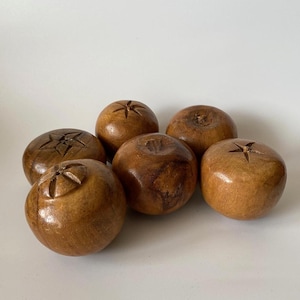 Vintage houten fruitset van zes handgesneden rustiek decor