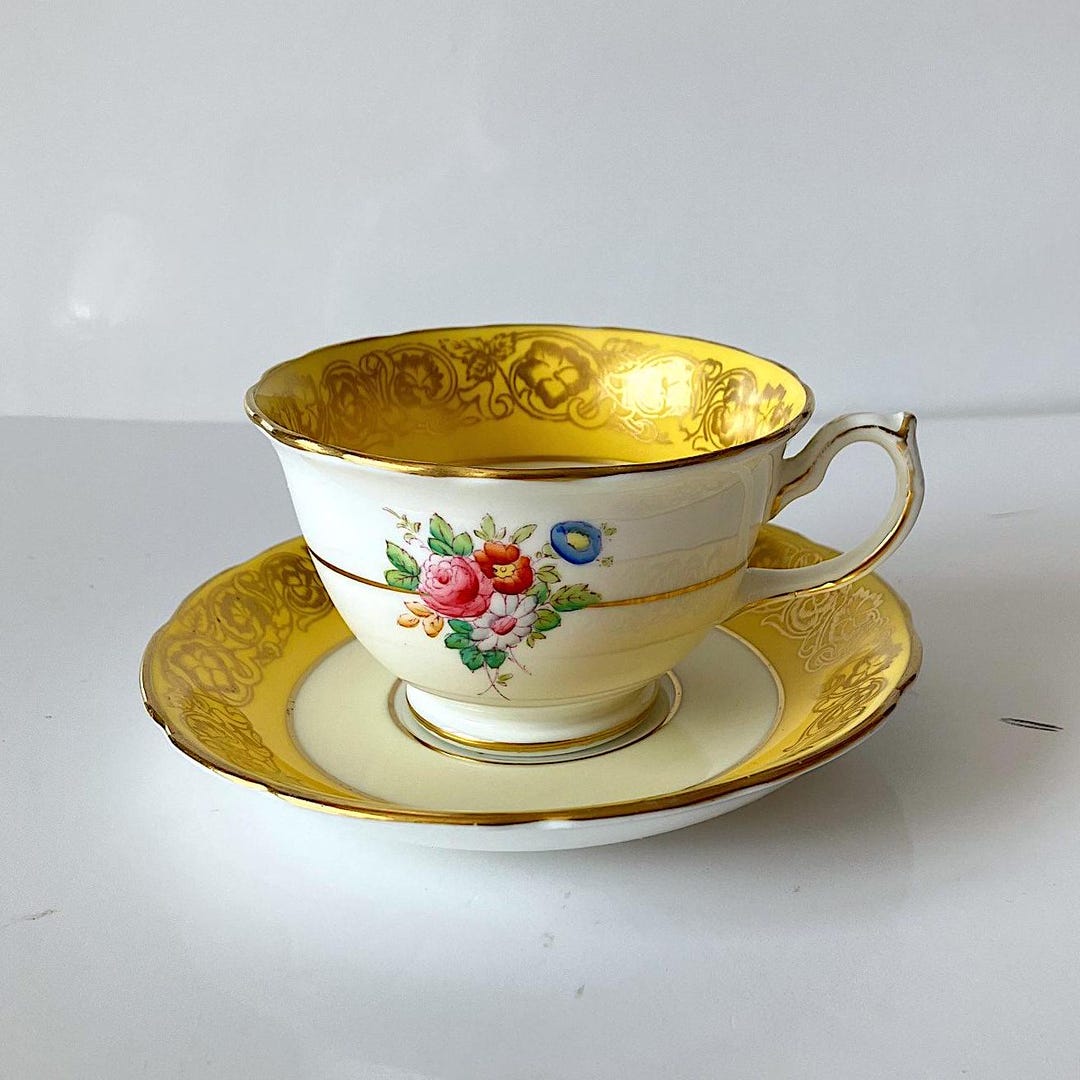 Vintage HAMMERSLEY Fine Bone China Teacup and Saucer: Yellow and Gold ...