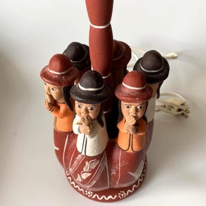 Vintage Peruvian Pottery Table Lamp: "Gossiping Circle”