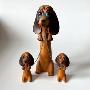 Vintage DACHSHUND FAMILY FIGURINES Mom with Puppies Ceramic As Is Scarce