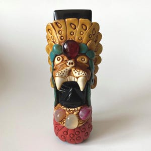 Vintage Obsidian AZTEC JAGUAR WARRIOR Statue Handcrafted in Mexico
