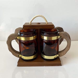 SIESTA WARE BARREL Mugs with Caddy Set of 4 Mid-Century Vintage