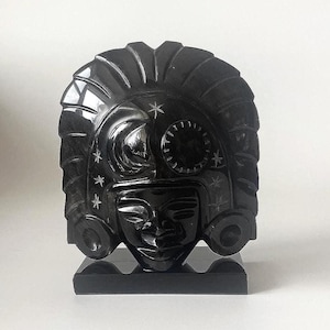 Vintage Obsidian Mayan Statuette: Native Mexican Idol, Handcrafted