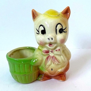 Vintage SHAWNEE POTTERY Anthropomorphic Porky Pig Toothpick Holder