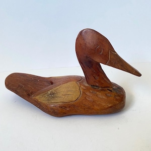Vintage DUCK DECOY Primitive Rustic Folk Art Hand Carved in Wood