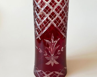 Vintage Hurricane Lamp Shade: Cut-to-Clear, Ruby Red, Bohemian Glass