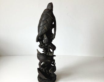 Ironwood MARINE LIFE SCULPTURE Vietnamese Folk Art Hand Carved  12.5&quot;H Vintage