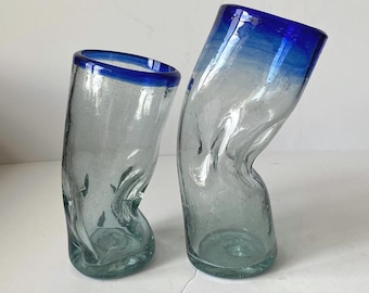 2 Vasos Borrachos Mexicanos Vasos Borrachos Soplados a Mano Vintage