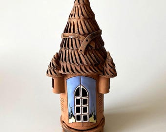 Vintage Terracotta Castle Tea Light: Gint Sabaliauskas, Renowned Ceramic Artist