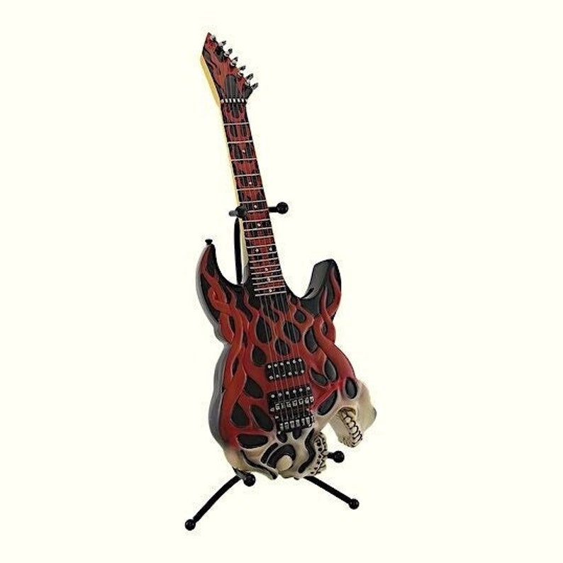 Screaming Skull Electric Guitar Coin Bank Piggy Bank w/Stand image 1