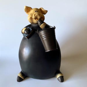 ANTHROPOMORPHIC PIG Holding Book and Bucket Vintage Scarce
