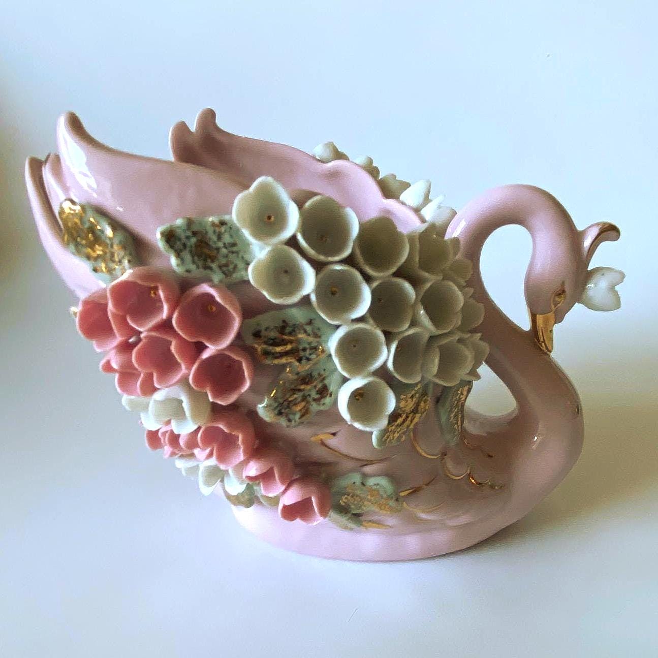 陶器の白鳥の花瓶 - Etsy 日本