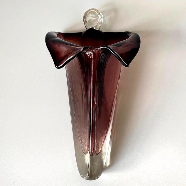 Vintage Art Glass Wall Pocket: Purple, Sommerso Effect, Handblown, Scarce