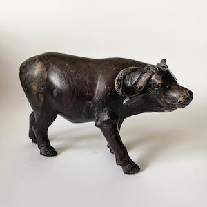 Vintage Buffalo Statue: Hand Carved, Ironwood