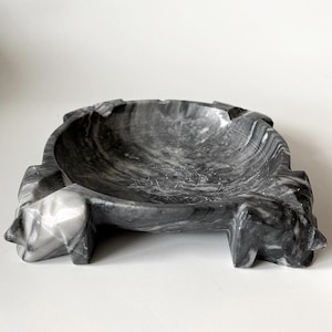 Vintage HAND-CARVED ALABASTER Ashtray with Aztec or Mayan Designs