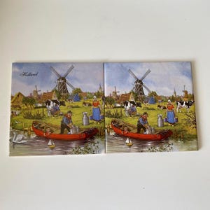 DUTCH CERAMIC TILES Windmill Village Scenery Kitchen Decor Vintage