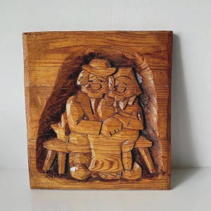 Vintage SCANDINAVIAN FOLK ART Wooden Bass-Relief Wall Hanging Mid Century
