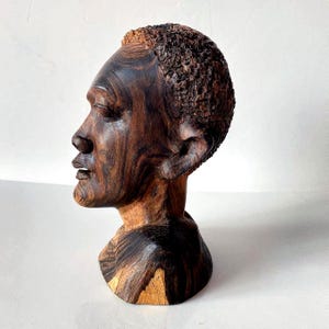 African TRIBAL MAN BUST Sculpture Hand-Carved Ironwood Vintage