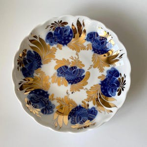 LOMONOSOV Imperial Porcelain Factory Cake Plate &quot;Golden Garden&quot;  Blue Birds