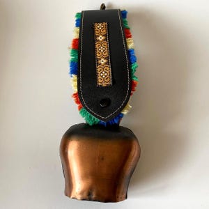 Large ALPINE COW BELL with Decorated Strap from Swiss Alps Circa 1970s