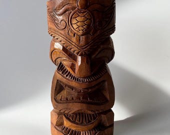 HAWAIIAN TIKI WARRIOR Statue Hand Carved in Ironwood Signed Large