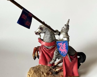 Vintage Medieval Jousting Knight on Horseback, Collectible Figurine