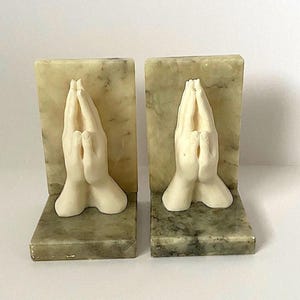 ITALIAN ALABASTER Bookends Praying Hands Hand Crafted in Italy Vintage