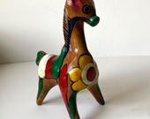 Vintage Terracotta Painted Horse Figurine, Mexican Folk Pottery, Collectible