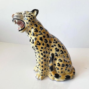 Roaring LEOPARD ITALIAN STATUE Ceramic Hand Painted Vintage