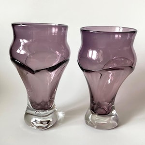 Vintage AMETHYST GLASS HANDBLOWN Tumblers Set Of 2 Signed