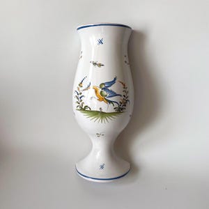 VINTAGE MOUSTIERS FRANCE Wall Pocket Hand Painted Bird Artist Signed Scarce