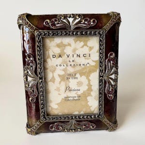 Vintage Jewelled Italian Photo Frame: Applied Czech Crystals, Enamelled Brass