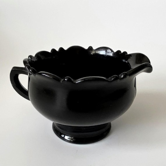 Antique Black Glass Creamer: L.E.Smith, Art Deco