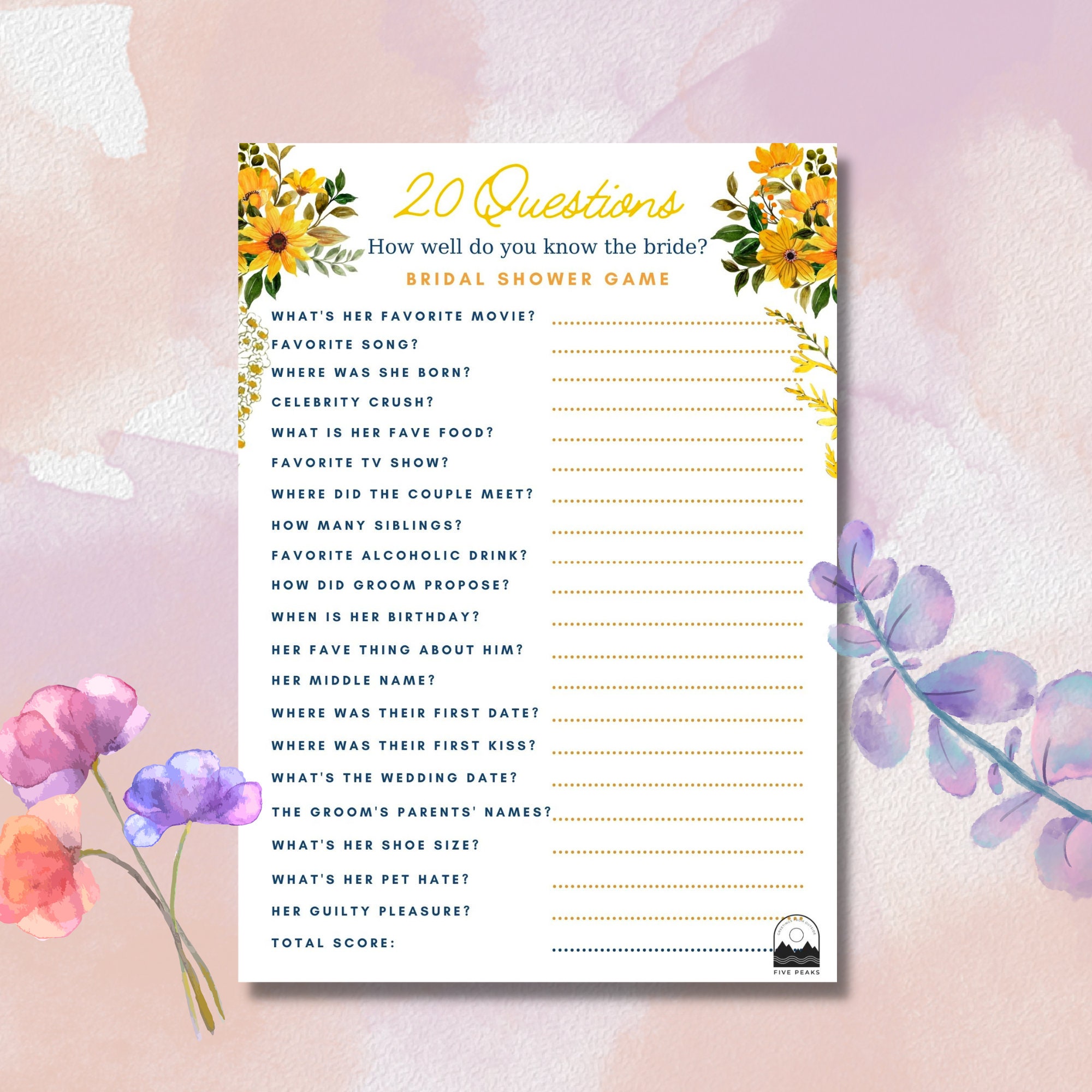 Bridal Party Game Set Bridal Shower Digital Downloads Etsy