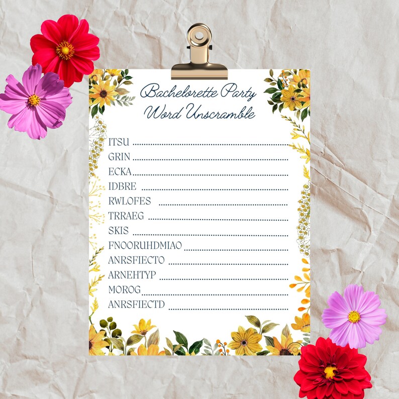 Word Scramble Bridal Shower Digital Downloads, Printables, Bachelorette ...