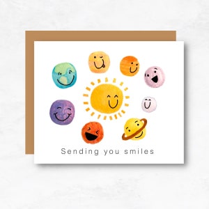 Galactic Smiles Greeting Card Pack Set of 4, Planet Cards for Space Enthusiasts, Astronomy Lovers, Whimsical Planetary Art, Galaxy Greetings
