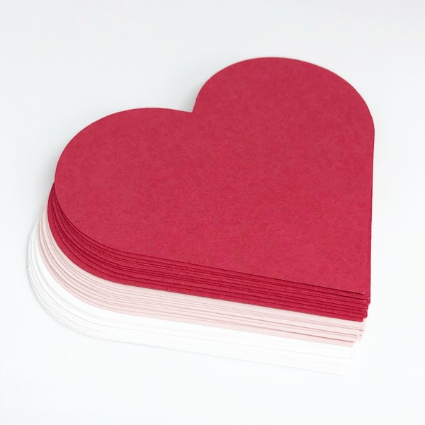 Paper Heart cutouts set of 30, Red pink white cardstock die cut hearts, Choose your size, Valentine paper hearts multiple sizes available