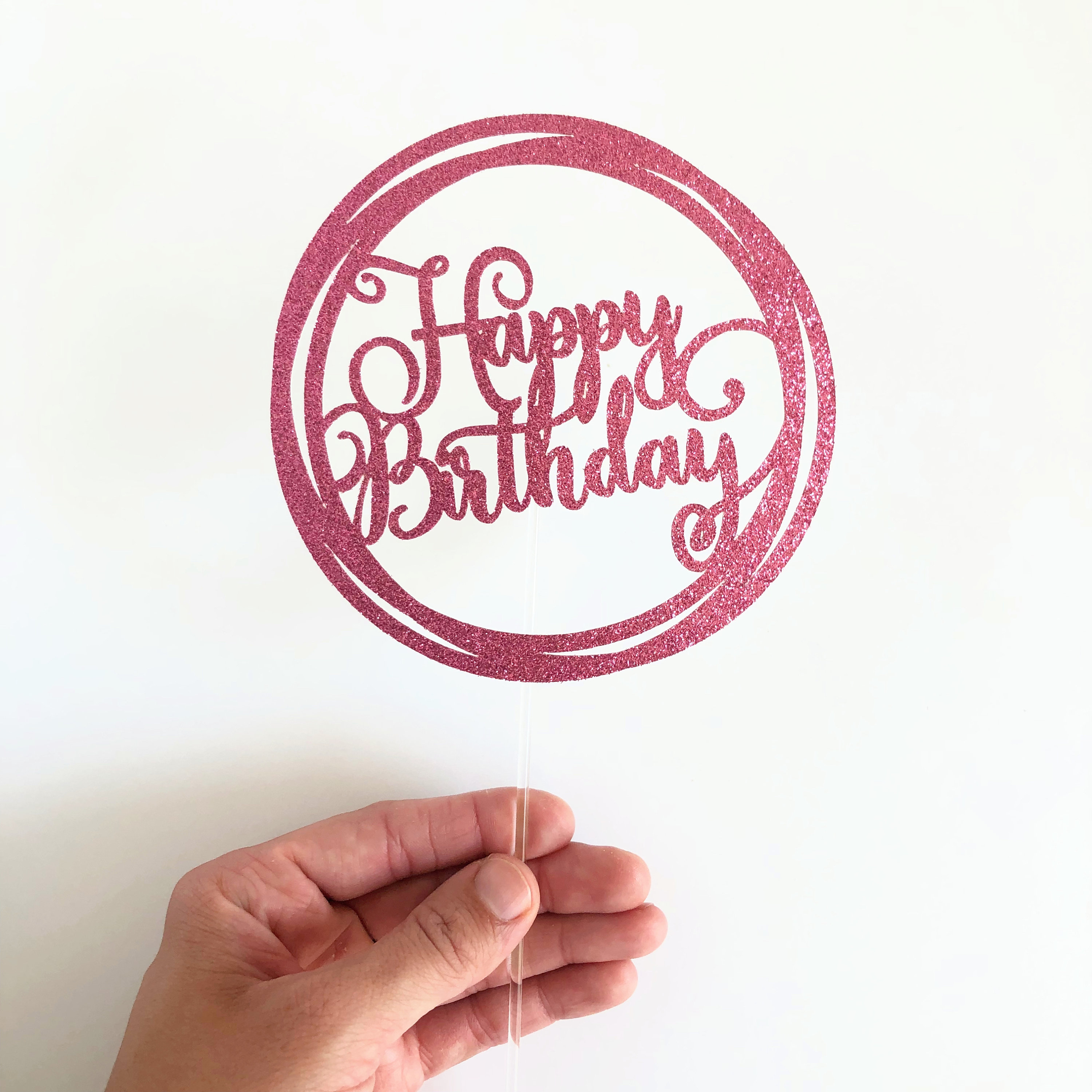 Pink Glitter Cake Topper Happy Birthday Celebration Decor - Etsy