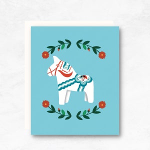 Dala Horse Set of 4 Swedish Greeting Cards, Nordic Charm, Scandinavian stationery set, Swedish dala horse cards for every occasion