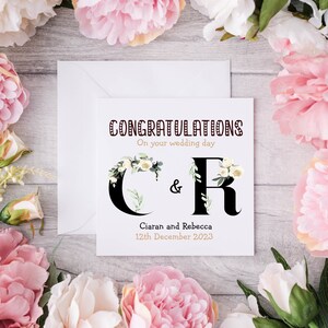 Carte personnalisée du jour du mariage | Just Married Gift Floral Design Carte Souvenir de couple de jeunes mariés | Félicitations Fiançailles Lune de Miel |