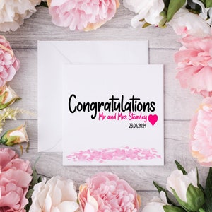 Carte personnalisée du jour du mariage | Just Married Gift Floral Design Carte Souvenir de couple de jeunes mariés | Félicitations Fiançailles Lune de Miel |