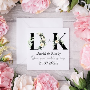 Carte personnalisée du jour du mariage | Just Married Gift Floral Design Carte Souvenir de couple de jeunes mariés | Félicitations Fiançailles Lune de Miel |