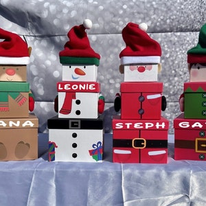Weihnachten Personalisierte Kundenspezifische Stapel Geschenkboxen | Rentier Weihnachtsmann Elfe Schneemann | Neuheit Geschenkverpackung | Heiligabend Box Secret Santa